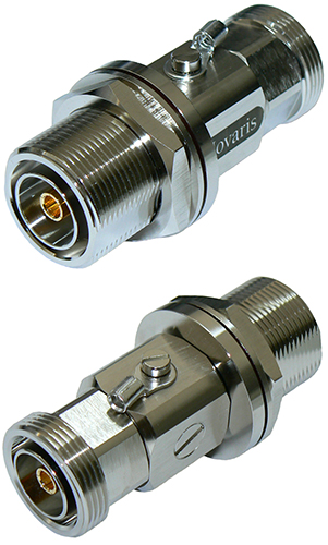 Coaxial Protector 7/16 DIN female to 7/16 DIN female, to 3 GHz bulkhead, with earth screw and replaceable 600V gas tube